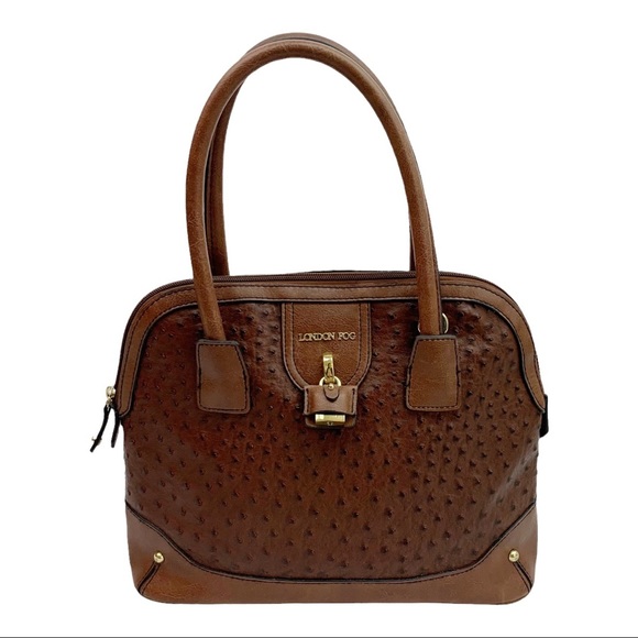 Handbags - London Fog Rich Brown Ostrich Leather Satchel Shoulder Bag Purse Women’s